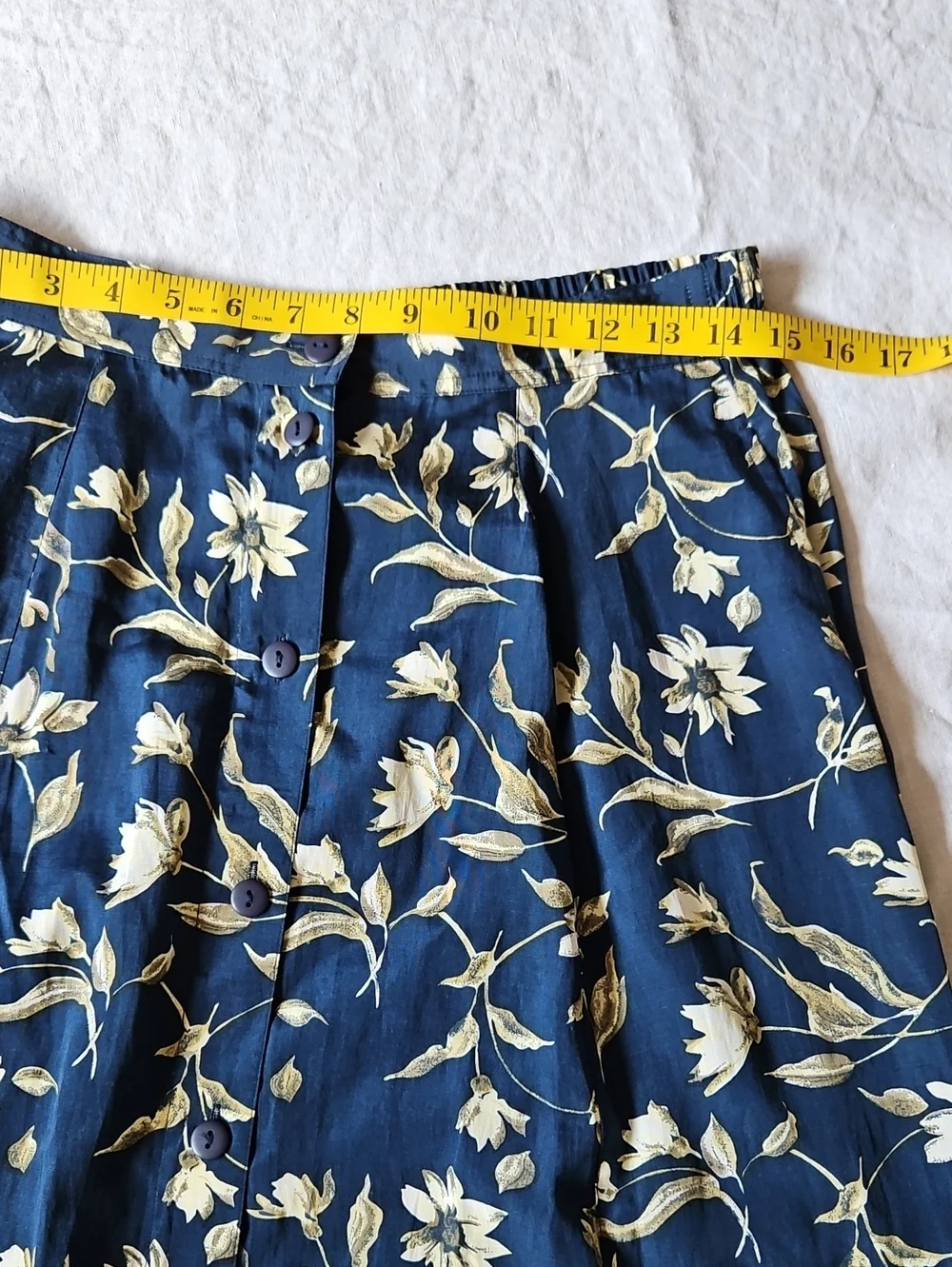 Ann&Frank Blue Floral Silk Front Buttons Midi-Skirt Size Small